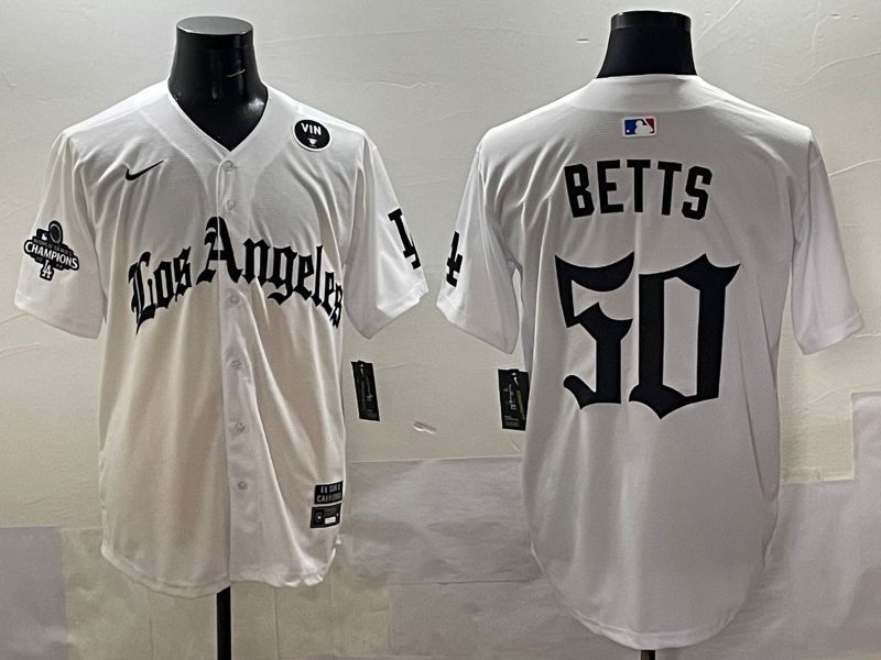 Men 2025 Los Angeles Dodgers #50 Betts White Five generations Joint Name Nike MLB Jersey style 5187
